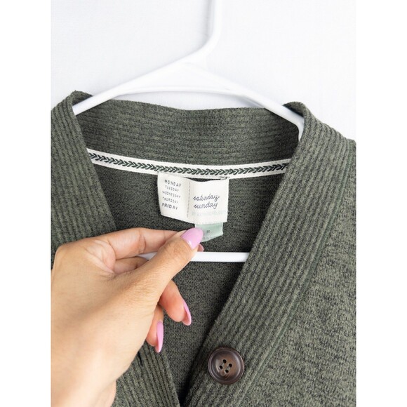 Saturday Sunday By Anthropologie Sweater Womens M Green Knit Button Up V Neck‎ - Picture 4 of 7